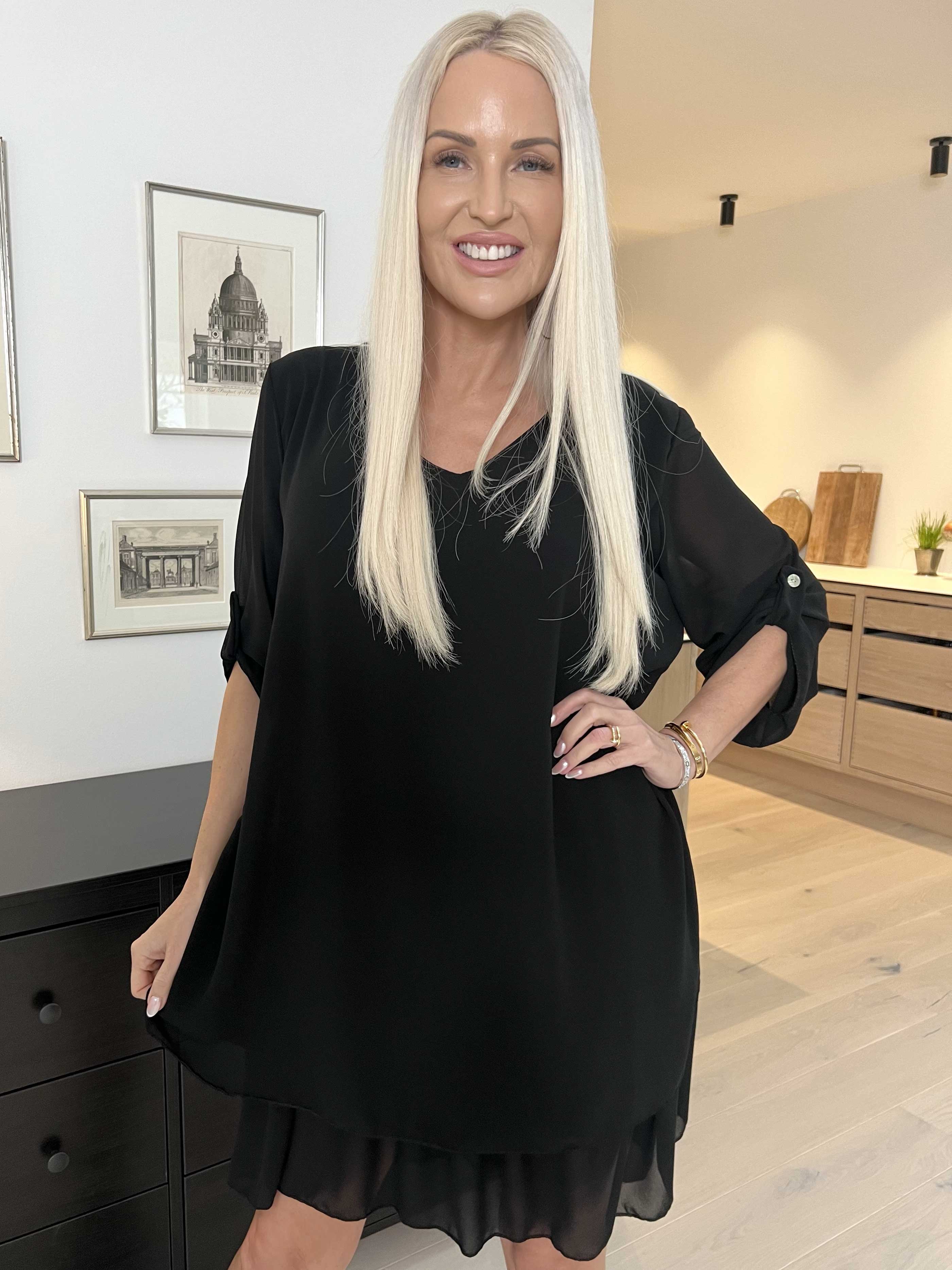 Jill - Chiffon tunikakjole med viskose underkjole